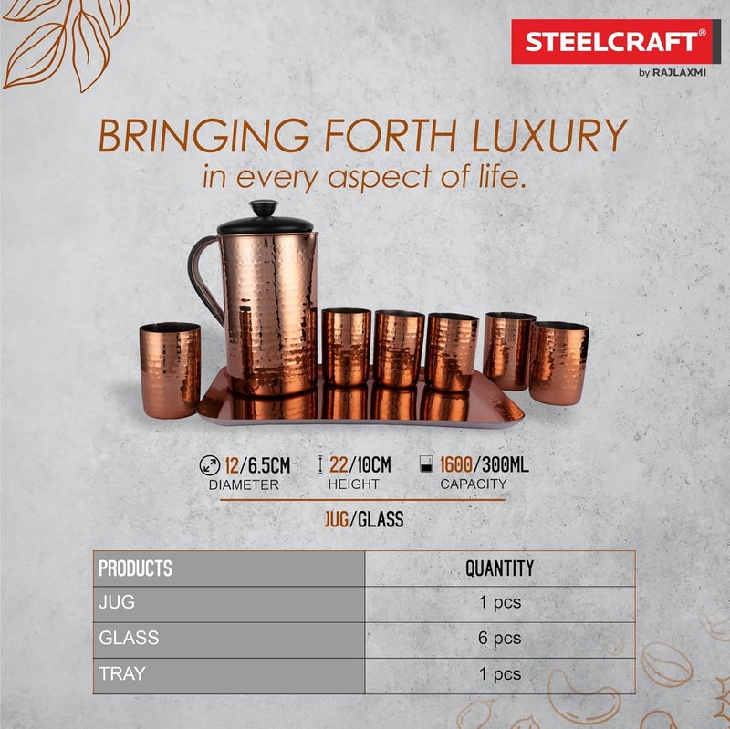 Steelcraft Steelcraft Premium Stainless Steel Copper Coated Water Pitcher Jug with Handle and Steel Lid 16L Multipurpose Premium Oliver Glasses 6 Pieces Lymun Set 8 Pcs  - Image 4