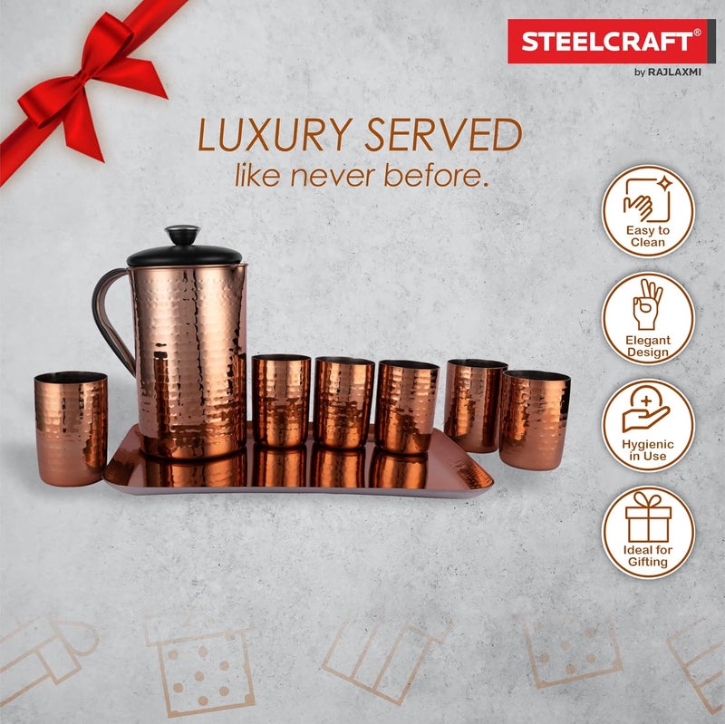 Steelcraft Steelcraft Premium Stainless Steel Copper Coated Water Pitcher Jug with Handle and Steel Lid 16L Multipurpose Premium Oliver Glasses 6 Pieces Lymun Set 8 Pcs  - Image 3