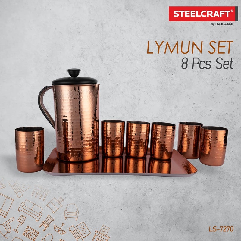 Steelcraft Steelcraft Premium Stainless Steel Copper Coated Water Pitcher Jug with Handle and Steel Lid 16L Multipurpose Premium Oliver Glasses 6 Pieces Lymun Set 8 Pcs  - Image 2