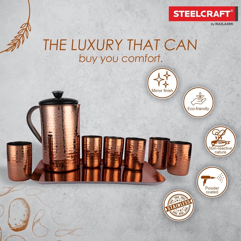 Steelcraft Steelcraft Premium Stainless Steel Copper Coated Water Pitcher Jug with Handle and Steel Lid 16L Multipurpose Premium Oliver Glasses 6 Pieces Lymun Set 8 Pcs  - Image 5