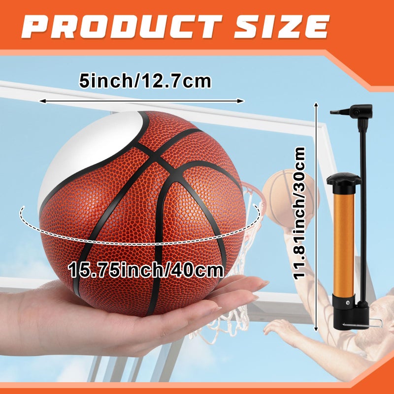 HI-BOOM Hiboom Blank Basketball with One Large White and 6 Brown Panels Autograph Memorabilia Official Size 1 with Air Pump for Awards Trophy Coach Basketball Lover Gift Indoor Outdoor - Image 2