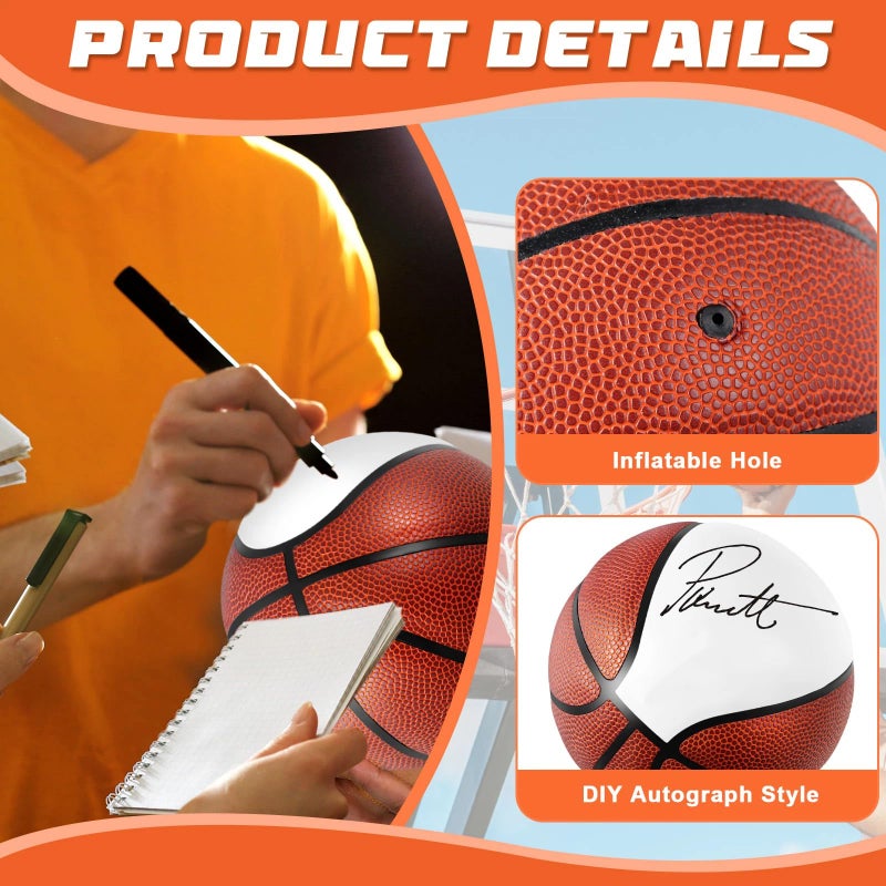 HI-BOOM Hiboom Blank Basketball with One Large White and 6 Brown Panels Autograph Memorabilia Official Size 1 with Air Pump for Awards Trophy Coach Basketball Lover Gift Indoor Outdoor - Image 3