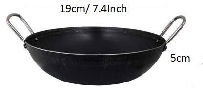DiBha DiBha Traditional Iron Kadai Handmade Loha Lokhandi Kadhai Round Bottom Fry Pan with Golden Steel Ring Diameter195cm  - Image 2