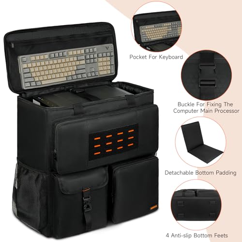MRINCA Computer Desktop Tower Large Carrying Case, PC Travel Case Backpack for ATX Mid-Tower Desktop Computer, Padded Portable Bag with Adjustable Straps for LAN Parties and Office Move - Image 4