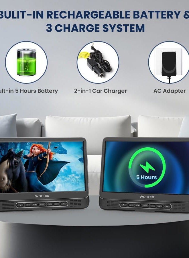 WONNIE Two 12" Car DVD Players, Dual Screen, Portable, Car Headrest with 5 Hour Rechargeable Battery, 2 Mounting Brackets, Free of - Image 5