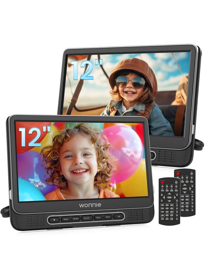 WONNIE Two 12" Car DVD Players, Dual Screen, Portable, Car Headrest with 5 Hour Rechargeable Battery, 2 Mounting Brackets, Free of - Image 1