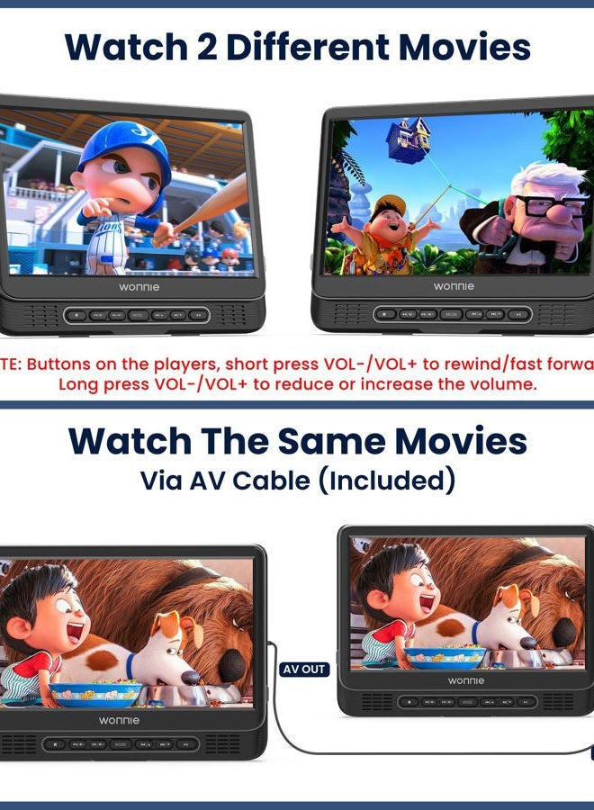 WONNIE Two 12" Car DVD Players, Dual Screen, Portable, Car Headrest with 5 Hour Rechargeable Battery, 2 Mounting Brackets, Free of - Image 2