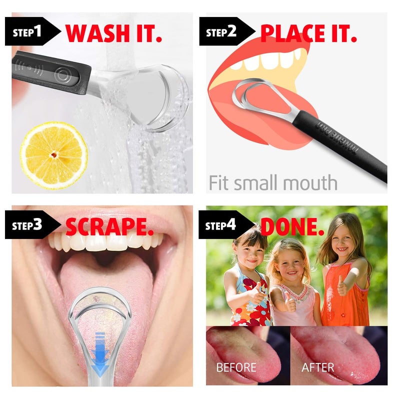 Cbiumpro 4-Pack Tongue Scraper for Kids & Adults, Stainless Steel Tongue Cleaner with Travel Case, Reduce Bad Breath - Image 3