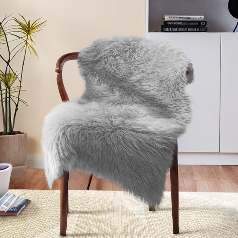Ciicool Faux Sheepskin Rugs Soft Faux Fur Rugs Grey Fluffy Rugs Chair Couch Cover Furry Rugs for Bedroom Floor Sofa Living Room 2x3 Feet - Image 1