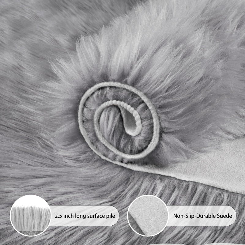 Ciicool Faux Sheepskin Rugs Soft Faux Fur Rugs Grey Fluffy Rugs Chair Couch Cover Furry Rugs for Bedroom Floor Sofa Living Room 2x3 Feet - Image 5