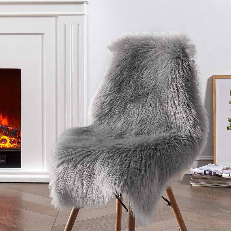 Ciicool Faux Sheepskin Rugs Soft Faux Fur Rugs Grey Fluffy Rugs Chair Couch Cover Furry Rugs for Bedroom Floor Sofa Living Room 2x3 Feet - Image 4