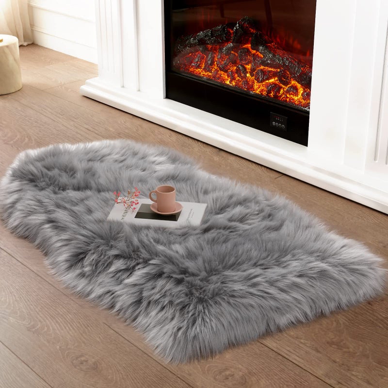 Ciicool Faux Sheepskin Rugs Soft Faux Fur Rugs Grey Fluffy Rugs Chair Couch Cover Furry Rugs for Bedroom Floor Sofa Living Room 2x3 Feet - Image 2