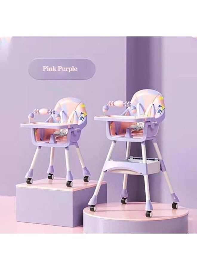 Generic - 3 in 1 Convertible Baby High Chair with Adjustable Height and Footrest, Toddler Feeding Booster Seat with Tray, Wheels, Safety Belt and Cushion for 6 Months to 4 Years - Image 1
