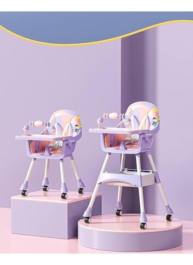 Generic - 3 in 1 Convertible Baby High Chair with Adjustable Height and Footrest, Toddler Feeding Booster Seat with Tray, Wheels, Safety Belt and Cushion for 6 Months to 4 Years - Image 1