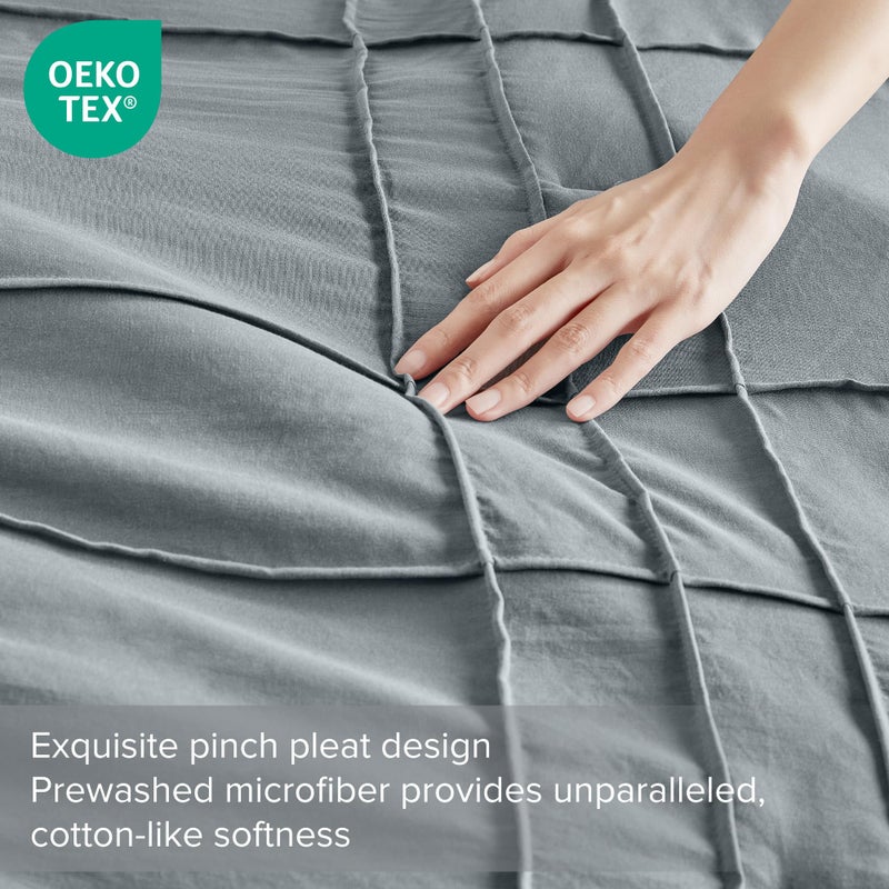 Comfort Spaces Blue/Grey Queen Size Comforter Set - 3 Pieces Pintuck Pleated Bedding Sets Queen, All Season Lightweight, Extra Softness Pre-Washed Microfiber Queen Bed Set, Shams, Full/Queen - Image 3