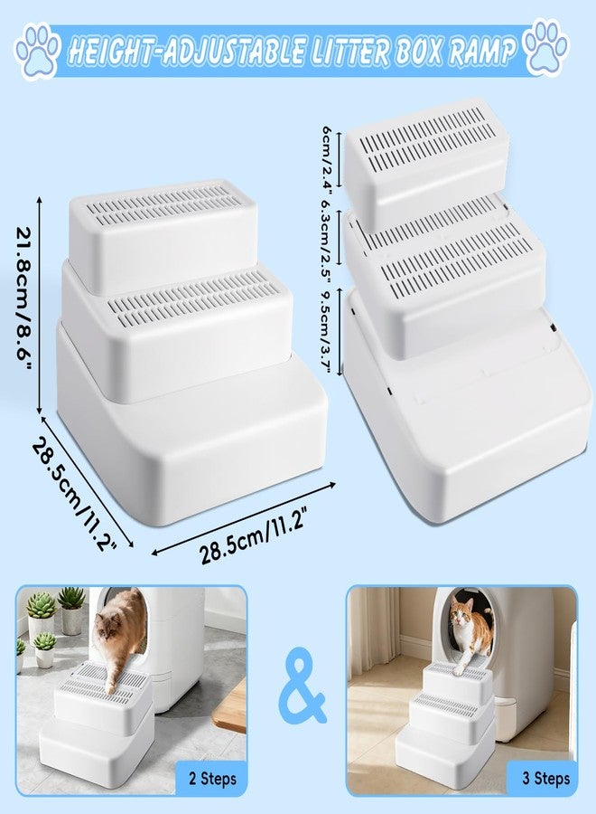Bartuke Adjustable 3 Steps Litter Box Ramp, Litter Box Step with Filter Function, Easy to Clean Cat Litter Stair Catcher for Older Cats and Small Cats (White) - Image 2