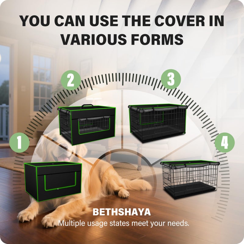 Bethshaya Dog Crate Cover - Durable 600D Polyester Protective Cage Cover for 24/30/36/38/42/48/54 Inch Dog Crate, Indoor Outdoor Kennel Cover (Black) - Image 5