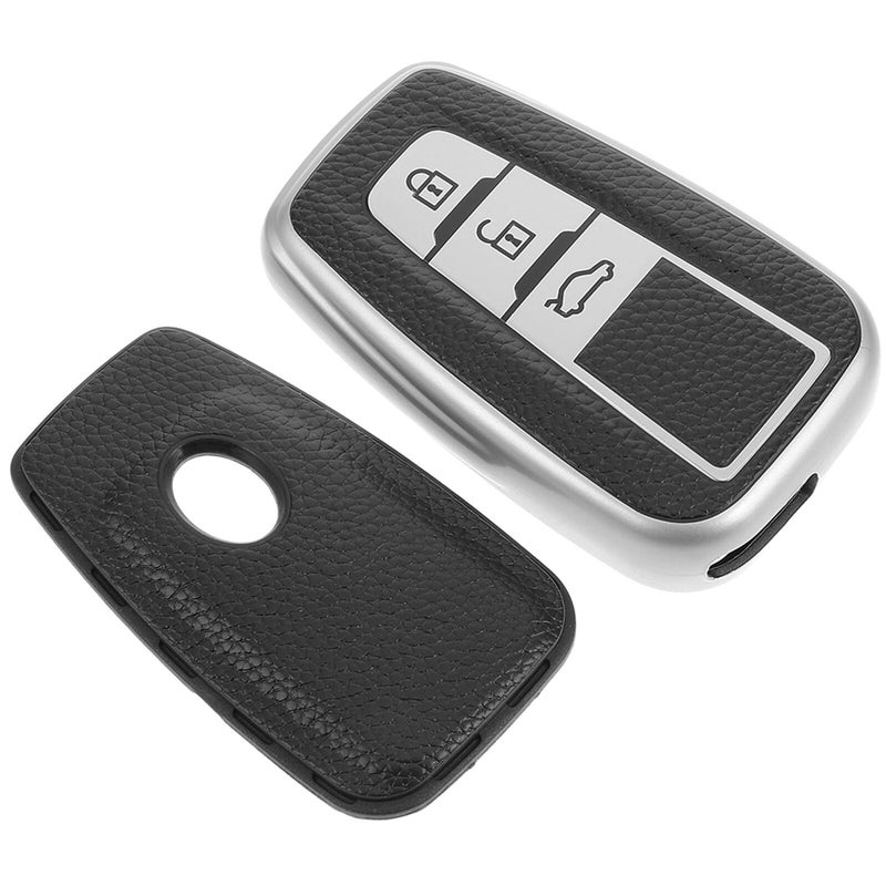 Car Key Case Holder Full Protective Cover For 3 Button Smart Fob With Leather Texture Black Vehicle Use - Image 2