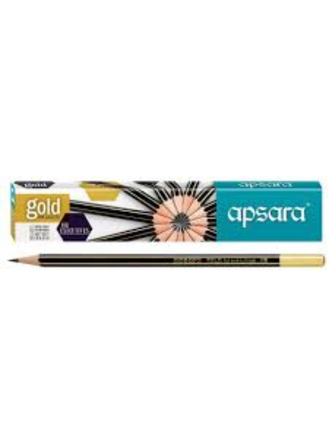 Apsara Black And Golden Wood Apsara Gold Pencil, For School Student Pack of 10