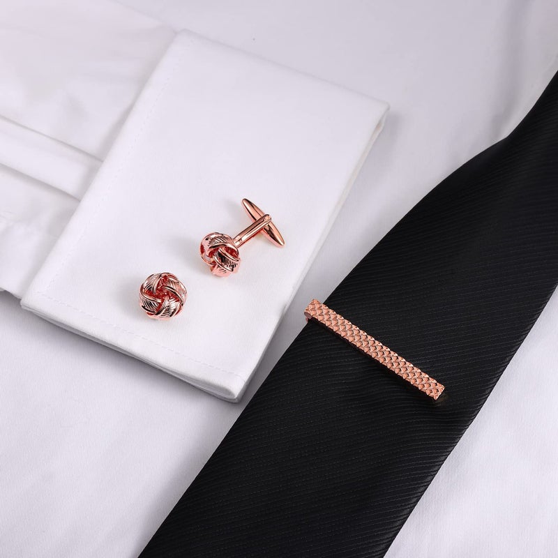 HAWSON Cufflinks and Tie Clip Set for Men, Knotted Cuff Links for men, 2 inch Tie Bar Clips, Gifts for Wedding Business - Image 5
