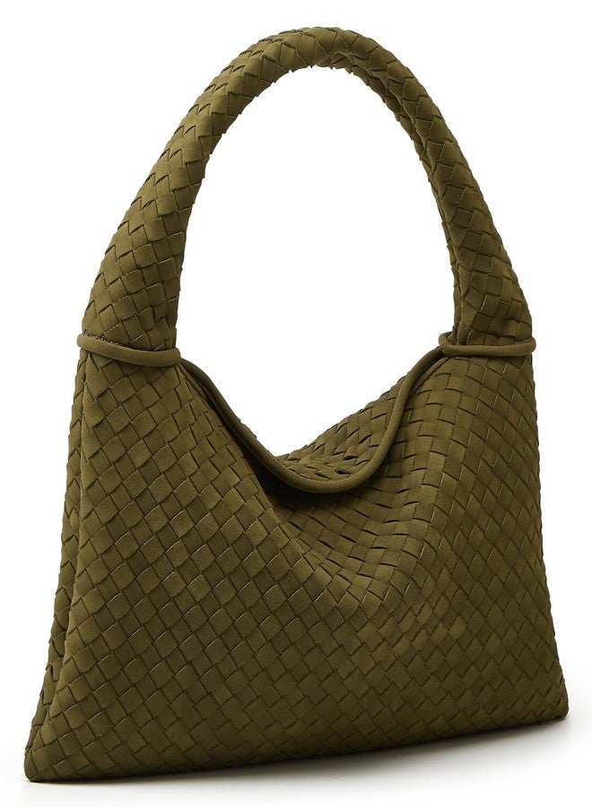Niction Slouchy Woven Suede Hobo Bags Women Trendy Suede Purse Crossbody Crescent Shoulder Satchel Work Bag Top Handle Tote Handbag, Green, One size - Image 1