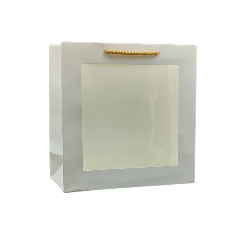 Arrow Paper Products White Transparent Window Bag Printed Gift Bags For Gifting | Weddings | Birthday | Holiday Presents (Size 9 X 9 X 4 Inch | Pack of 20) - Image 1