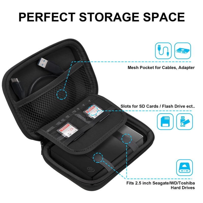 Lacdo Hard Drive Carrying Case for Seagate Portable/Game Drive for Xbox PS5, Toshiba Canvio Basics, WD My Passport Portable External Hard Drive HDD Case 1TB 2TB 4TB 5TB 6TB Shockproof Travel Bag,Black - Image 3