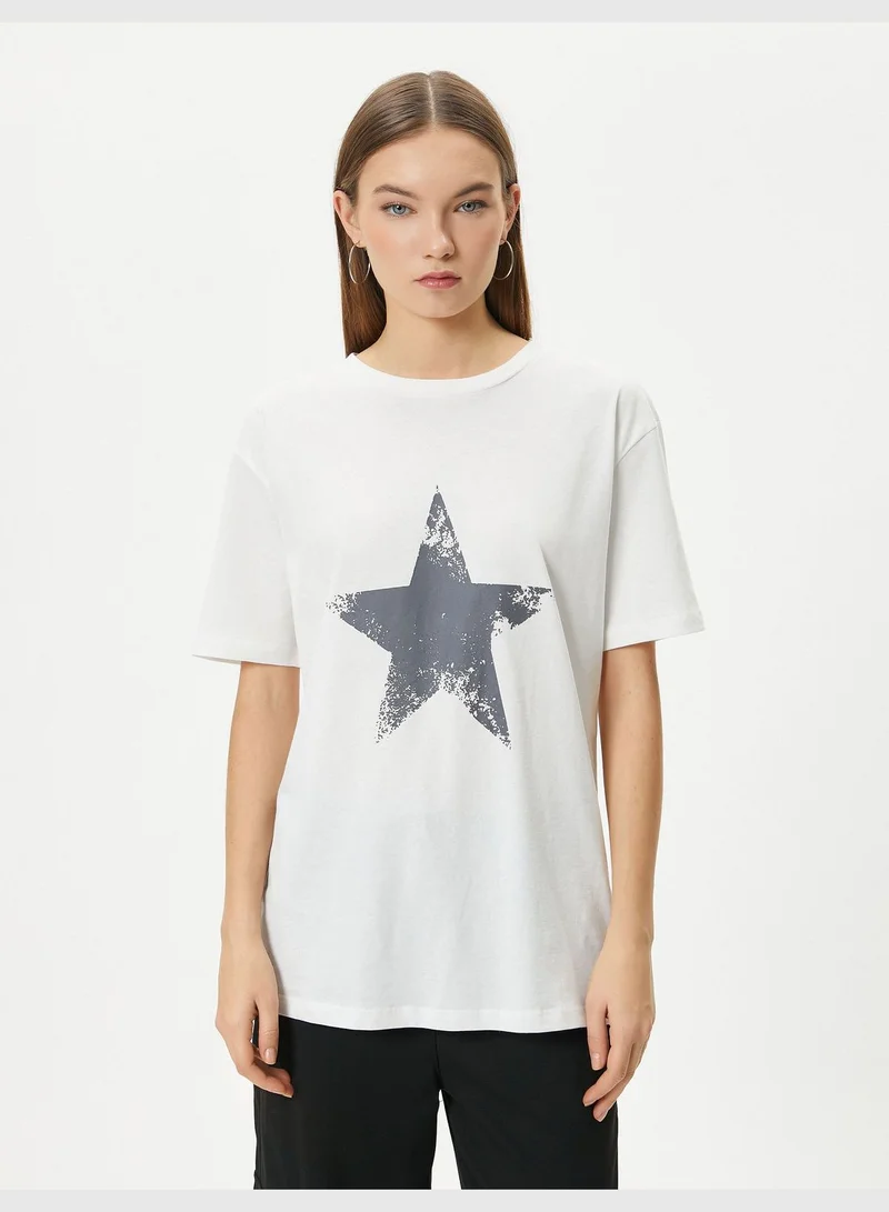 KOTON Star Printed T-Shirt Short Sleeve Crew Neck Cotton