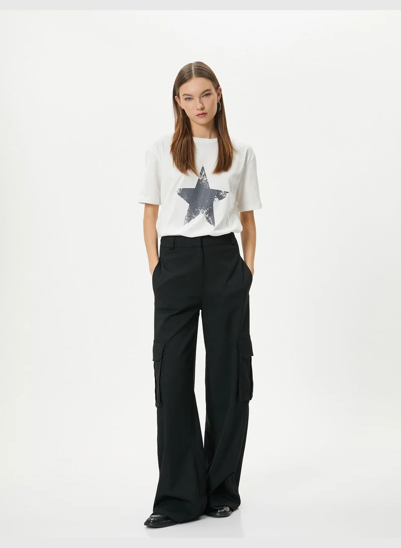 KOTON Star Printed T-Shirt Short Sleeve Crew Neck Cotton