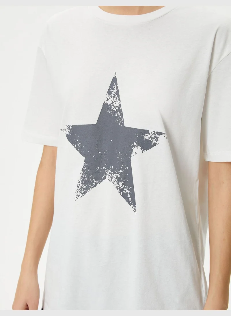 KOTON Star Printed T-Shirt Short Sleeve Crew Neck Cotton