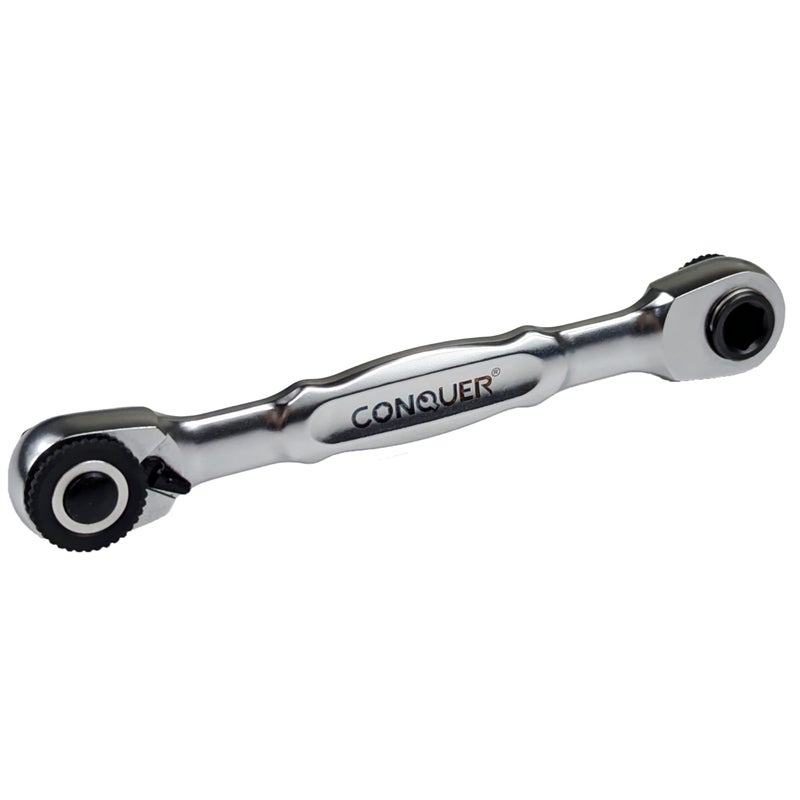 CONQUER Mini Combo Dual Ratchet Wrench with 1/4" Square Drive and Bit Drive High 72-Tooth Gear Head and Spin Disk for Tight Spaces - Image 1