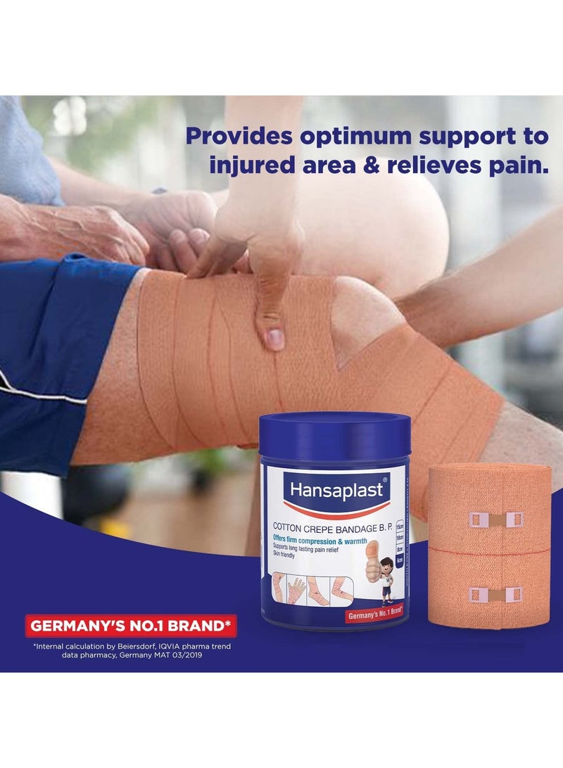 Hansaplast Soft Cotton Pain Relief Crepe Bandage B.P. Pack of 1 (6CMx4MTR) | Offers Firm Compression & Warmth | Supports Long Lasting Pain Relief | Skin Friendly - Image 2