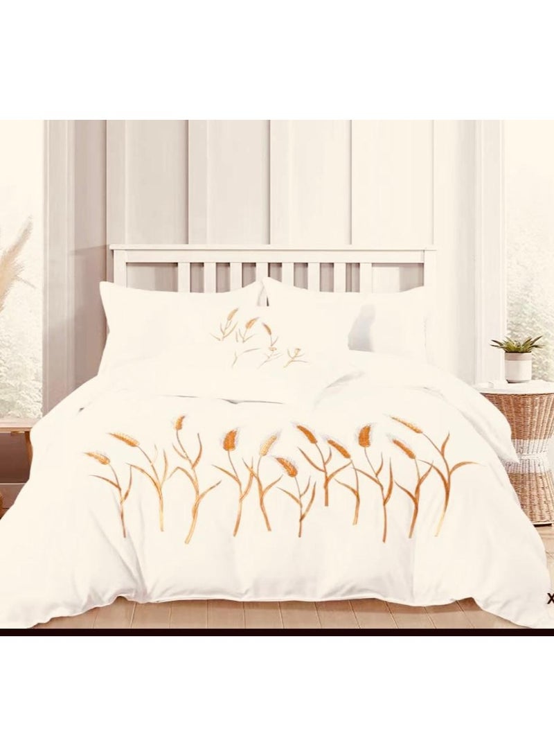 Comfy طقم لحاف مريح 6 قطع ناعم وفاخر بتطريز أبيض