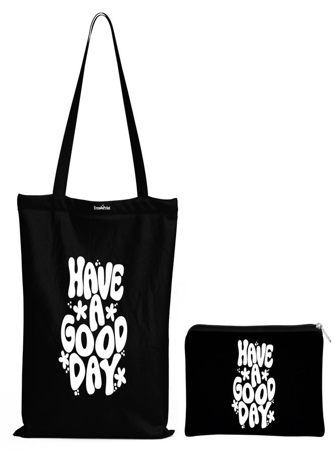TrendoPrint Eco-Friendly Printed Black Tote Bag 14 x 16 inch with Makeup Pouch for College, Shopping and Travelling (TB63) - Image 1