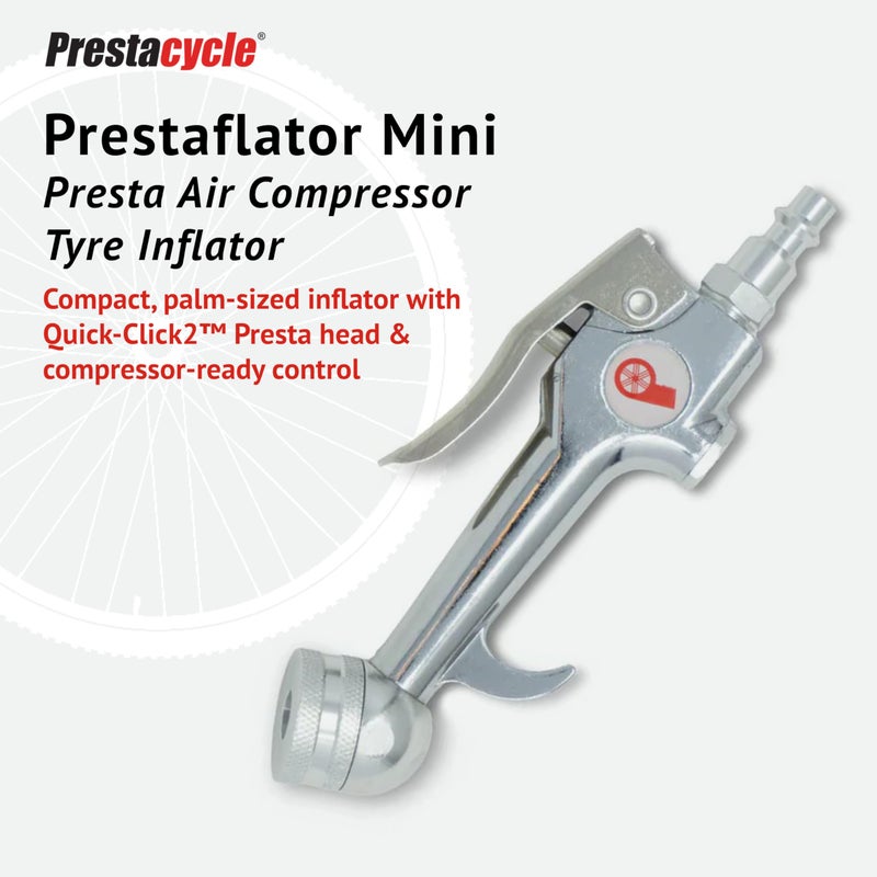 Prestacycle Prestaflator Mini, Bike Tire Inflator Head, Bicycle Air Pump Valve Presta Push-to-Inflate Tool for Air Compressor Lines, Presta Tire Inflator Head with Easy One-Hand Operation - Image 2