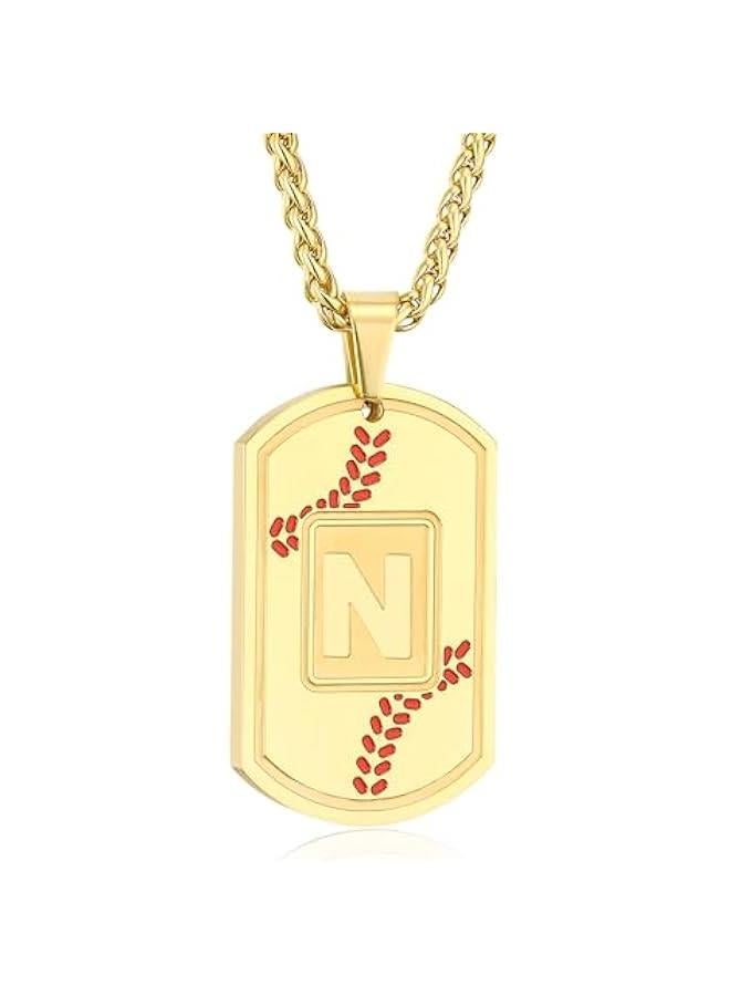 Graduation  Gifts Baseball Initial Necklace for Men Dog Tag Stainless Steel Sliver/Black/Gold Letter Pendant Sport Baseball Athletes Jewelry  Gifts for Kids Boys Men Teens Boyfriend - Image 1