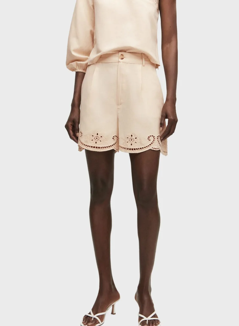 مانجو Open Work High Waist Shorts
