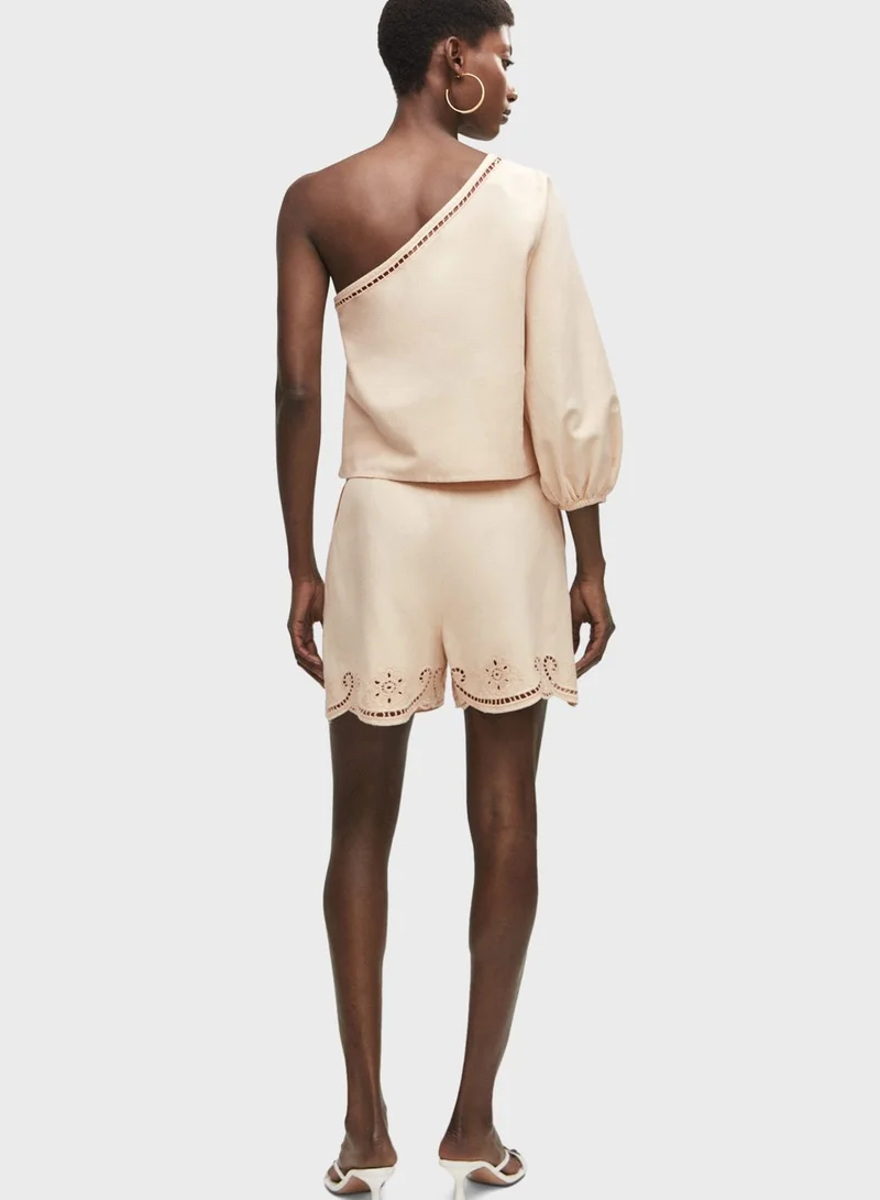 مانجو Open Work High Waist Shorts