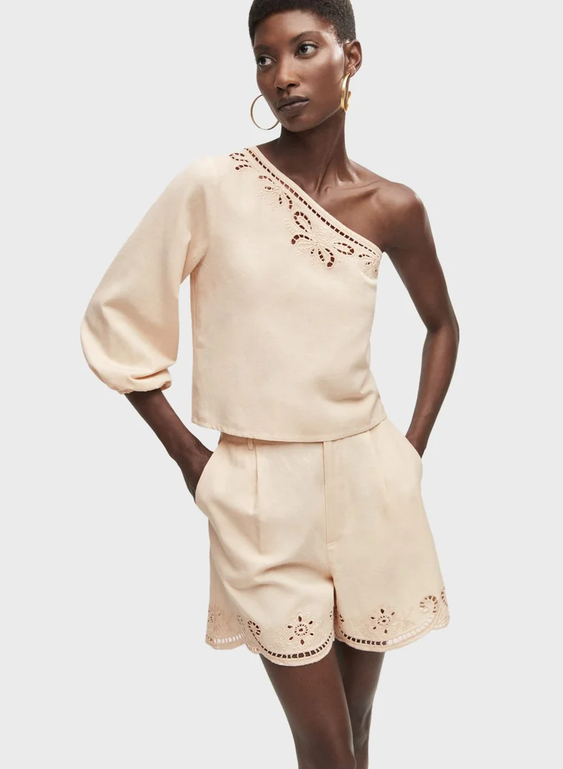 مانجو Open Work High Waist Shorts