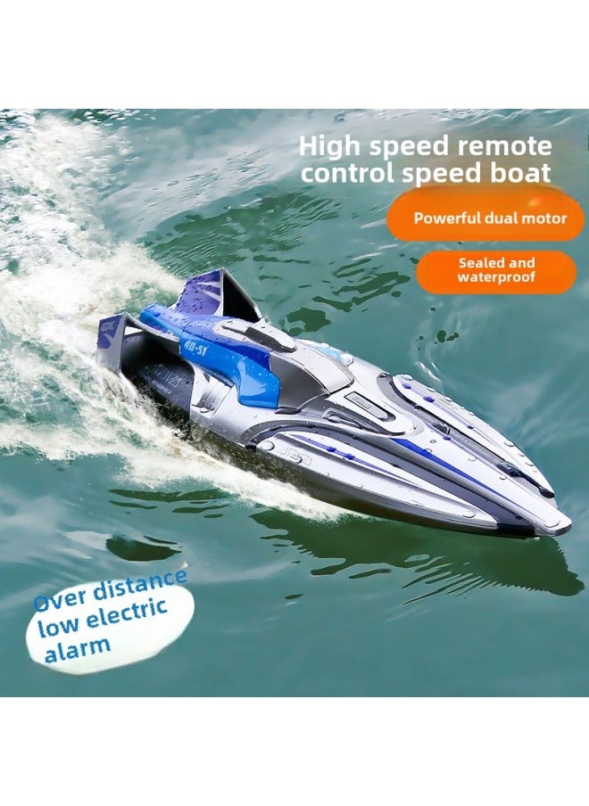 Large Remote Control Boat Children's Water Electric Boat Model Can Be Water Big Yacht Boy Toy Remote Control High-speed Speedboat-Color:S1 [35cm-dual Motor-speed 35km/h] Colorful Silver With Luminous-Specifications:Official Standard  - Image 2
