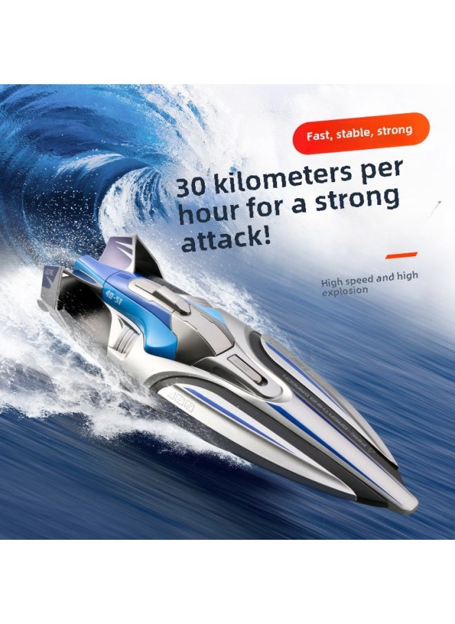 Large Remote Control Boat Children's Water Electric Boat Model Can Be Water Big Yacht Boy Toy Remote Control High-speed Speedboat-Color:S1 [35cm-dual Motor-speed 35km/h] Colorful Silver With Luminous-Specifications:Official Standard  - Image 3