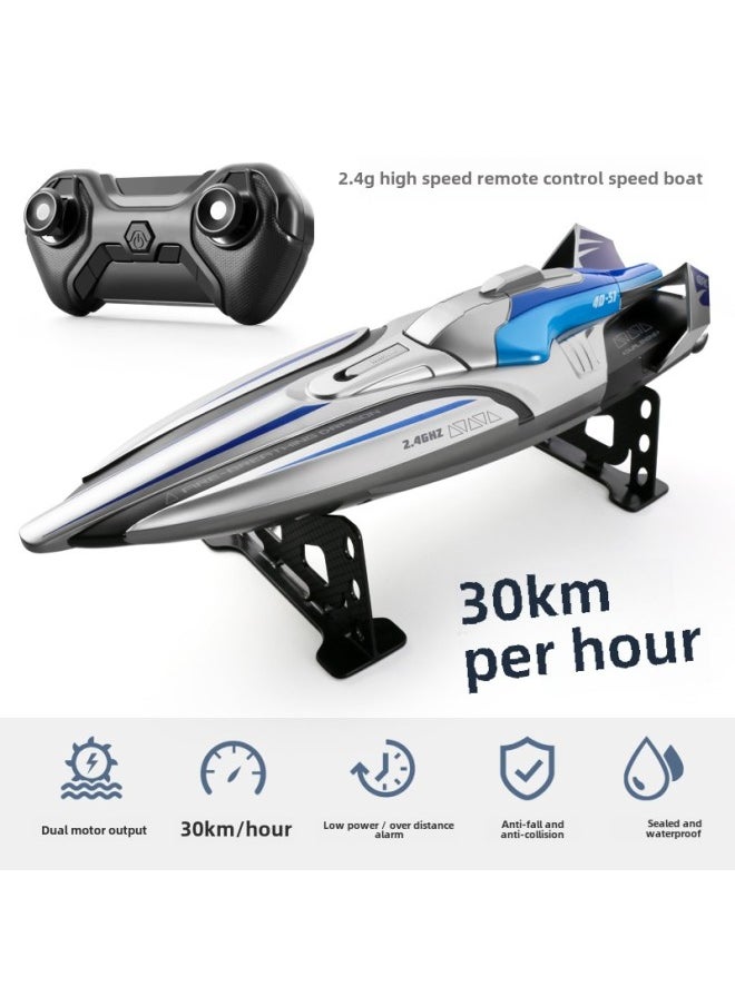 Large Remote Control Boat Children's Water Electric Boat Model Can Be Water Big Yacht Boy Toy Remote Control High-speed Speedboat-Color:S1 [35cm-dual Motor-speed 35km/h] Colorful Silver With Luminous-Specifications:Official Standard  - Image 1
