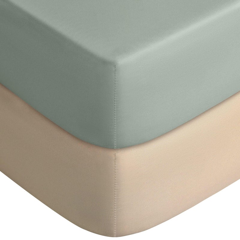 Yoofoss Pack and Play Sheets Fitted Mini Crib Sheets 2Pack for Pack N Play Mattress Stretchy Playard Sheet Soft and Breathable ApricotGreen - Image 2