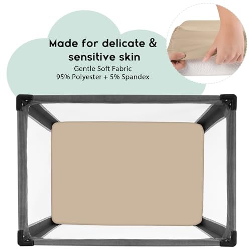 Yoofoss Pack and Play Sheets Fitted Mini Crib Sheets 2Pack for Pack N Play Mattress Stretchy Playard Sheet Soft and Breathable ApricotGreen - Image 3