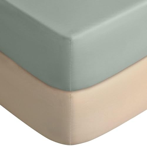 Yoofoss Pack and Play Sheets Fitted Mini Crib Sheets 2Pack for Pack N Play Mattress Stretchy Playard Sheet Soft and Breathable ApricotGreen - Image 1