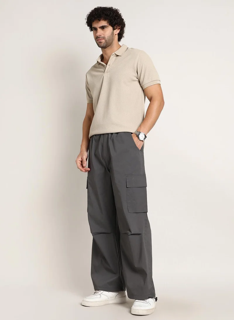 Campus Sutra  Men's Moon Grey Parachute-Relaxed Cargo Trousers for Men | Best Price UAE