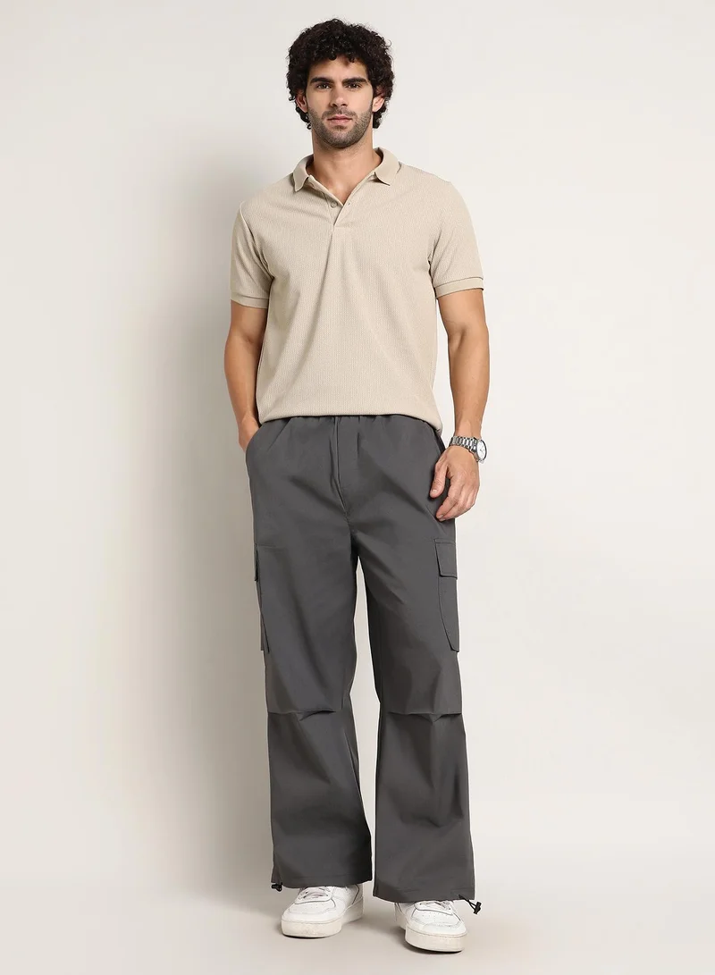 Campus Sutra  Men's Moon Grey Parachute-Relaxed Cargo Trousers for Men | Best Price UAE