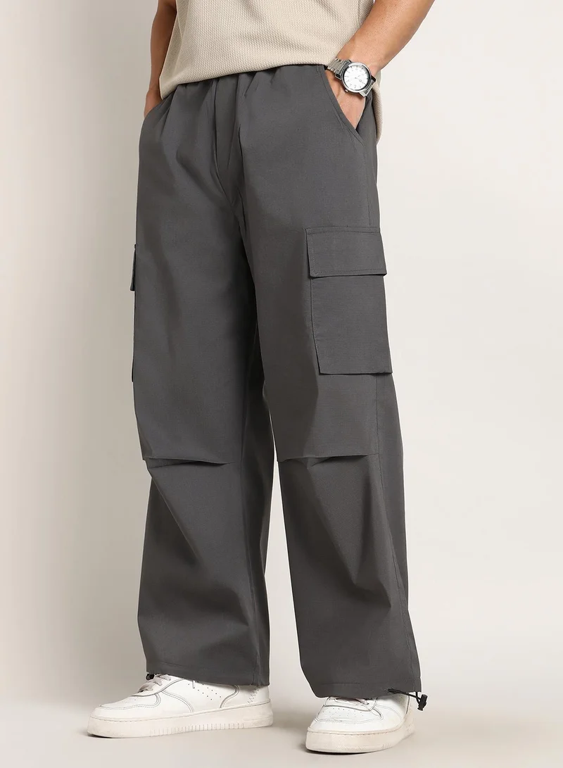 Campus Sutra  Men's Moon Grey Parachute-Relaxed Cargo Trousers for Men | Best Price UAE