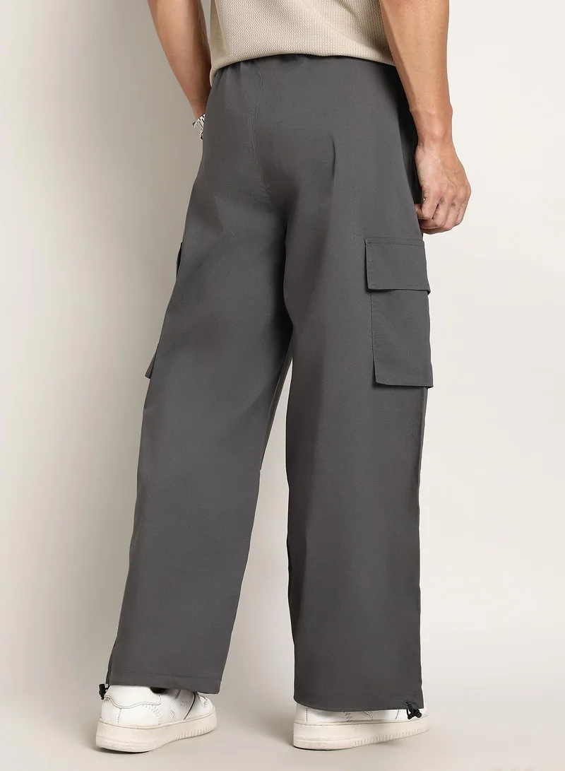 Campus Sutra  Men's Moon Grey Parachute-Relaxed Cargo Trousers for Men | Best Price UAE