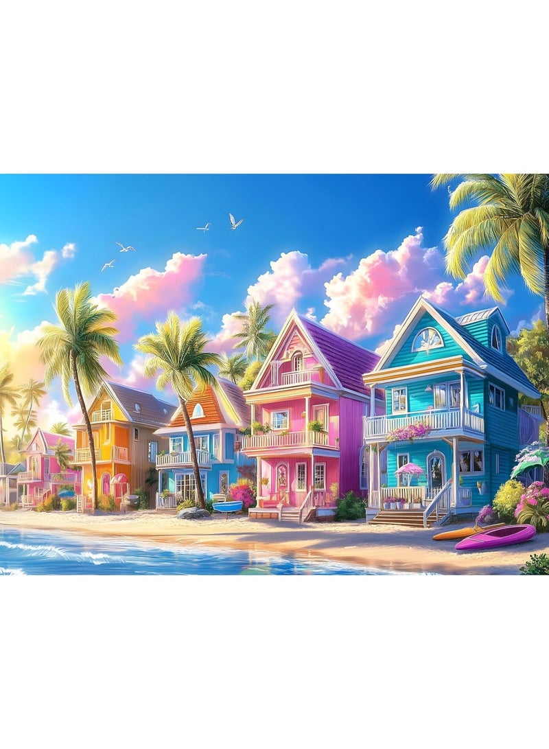 Colorful House Puzzle - 1000-piece oil painting style puzzle, suitable for adults, children, and the elderly, perfect birthday gift and home decoration! - Image 1